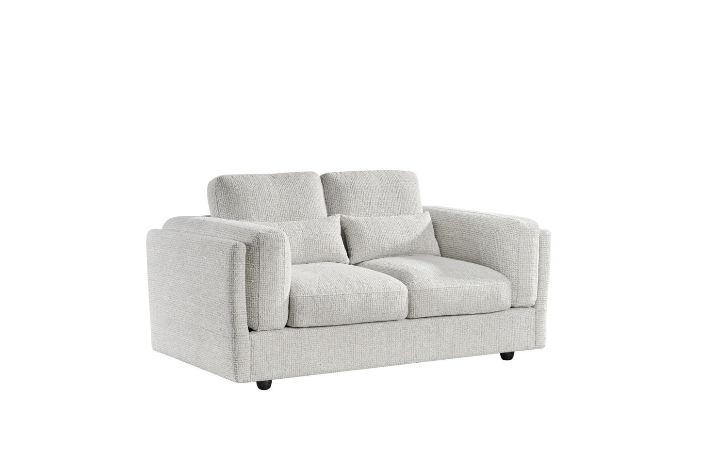 Comfortable Bari Two-Seater Beige Fabric Sofa with Chunky Armrests