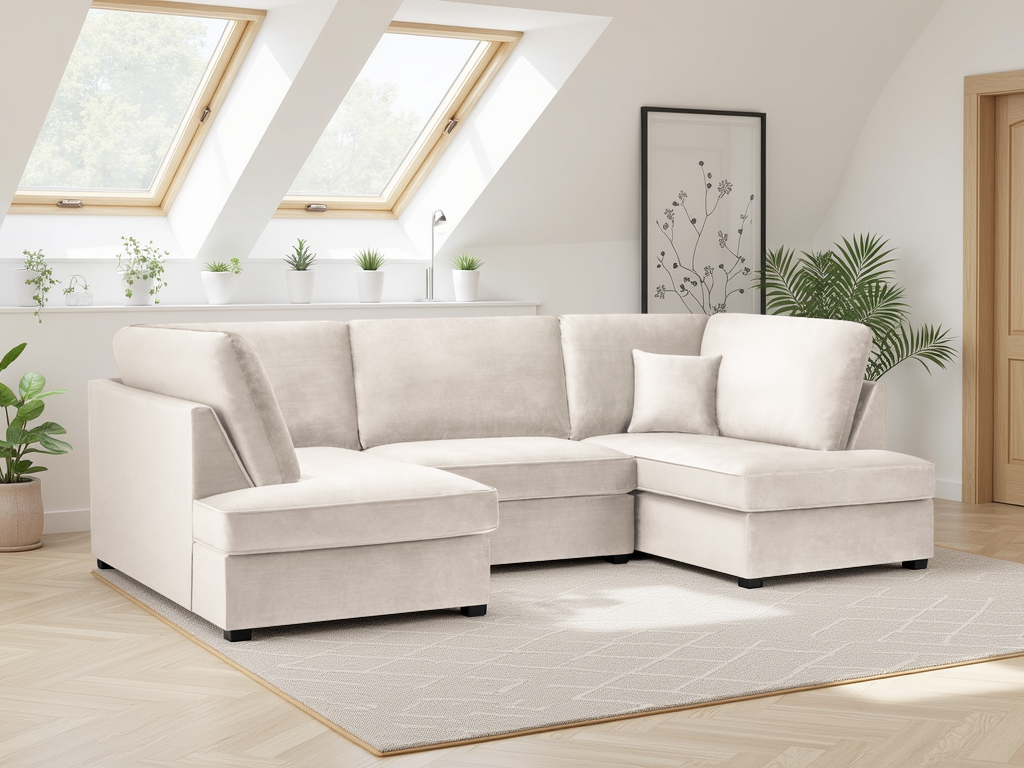 Luxurious Carnaby Plush Beige U-Shape Corner Sofa: Spacious, Comfortable, and Stylish Living