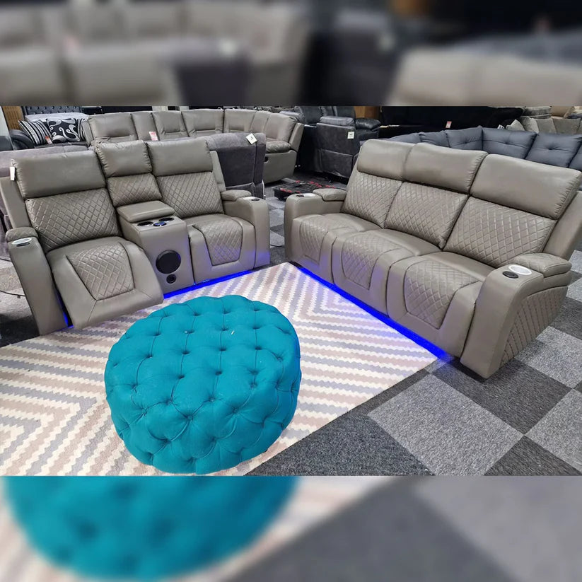Florida Music Electric Recliners 3+2 Seater Leather Sofa, Blutooth Speakers, LED LIGHTS, USB CHARGER