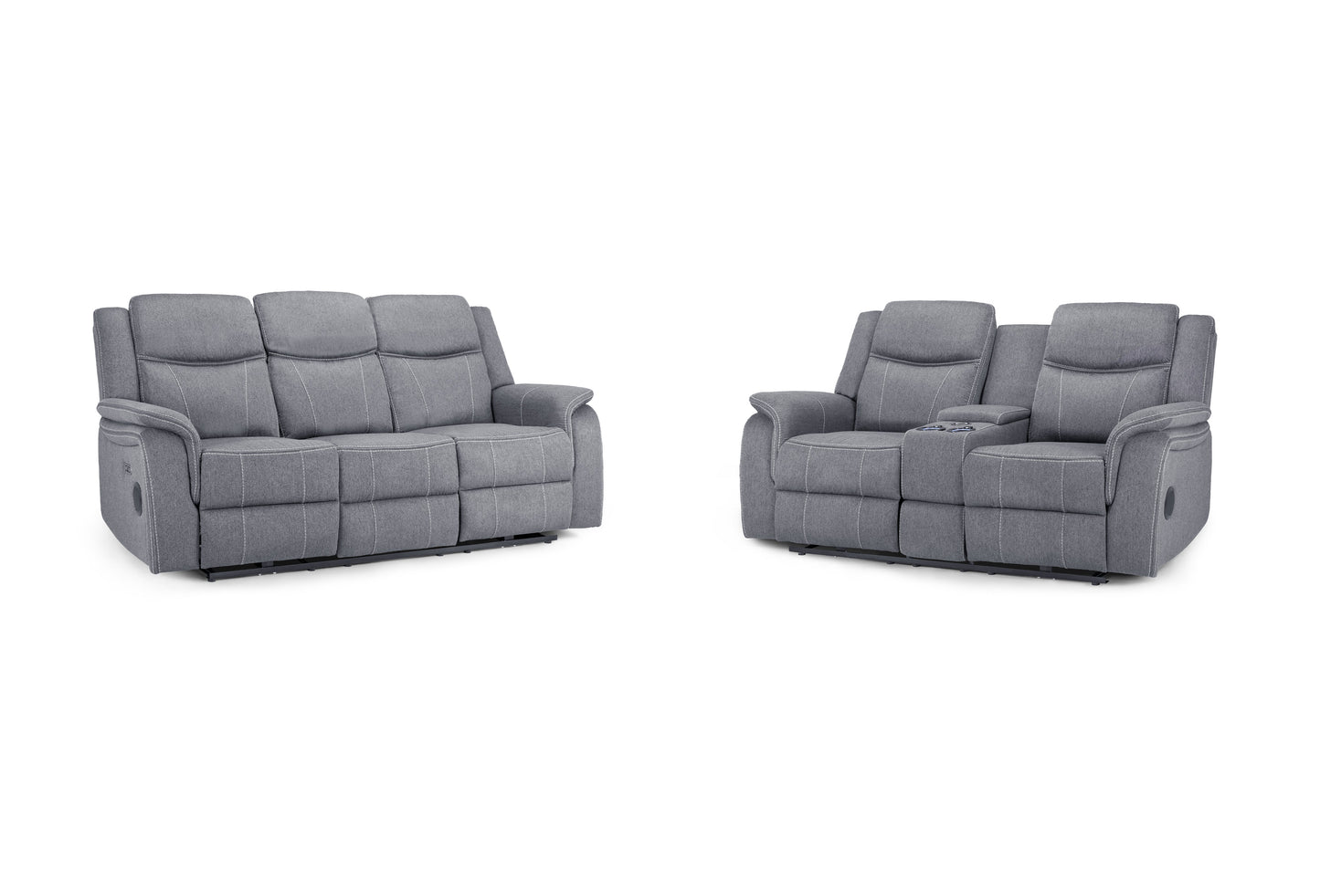 Galaxy Tech Electric Recliner Sofa Set: Grey Fabric 3+2, Smart Home Comfort