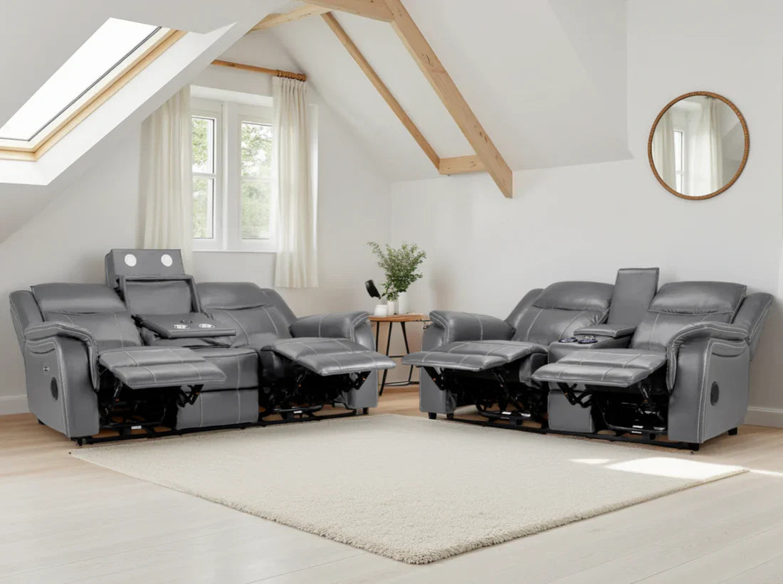 Galaxy Tech Smart Electric Recliner Sofa: Leatheraire 3+2 Set