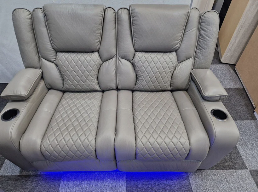 Orlando Electric Recliner 2 Seater Leather Sofa with LED Lights, Wireless Charging and Cupholders