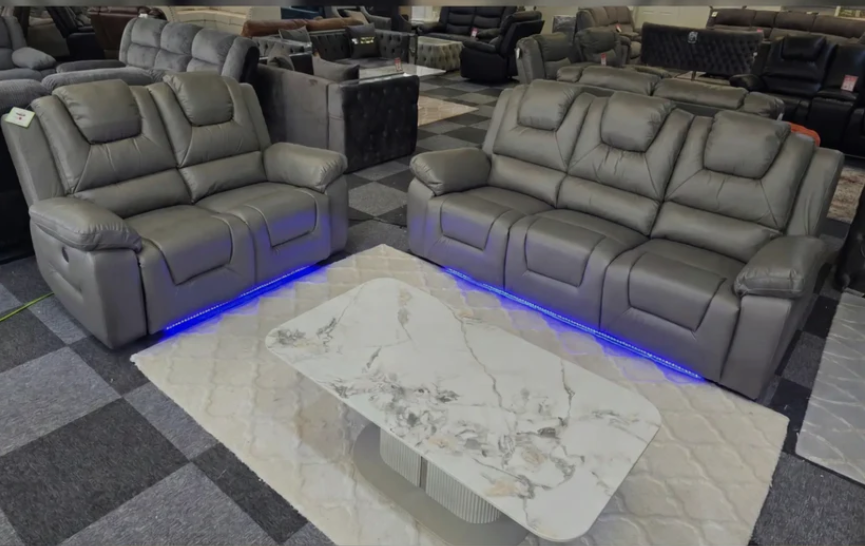 Oxford Leather Electric Recliner Sofa 2 Seater with USB Charging Ports and LED Lights