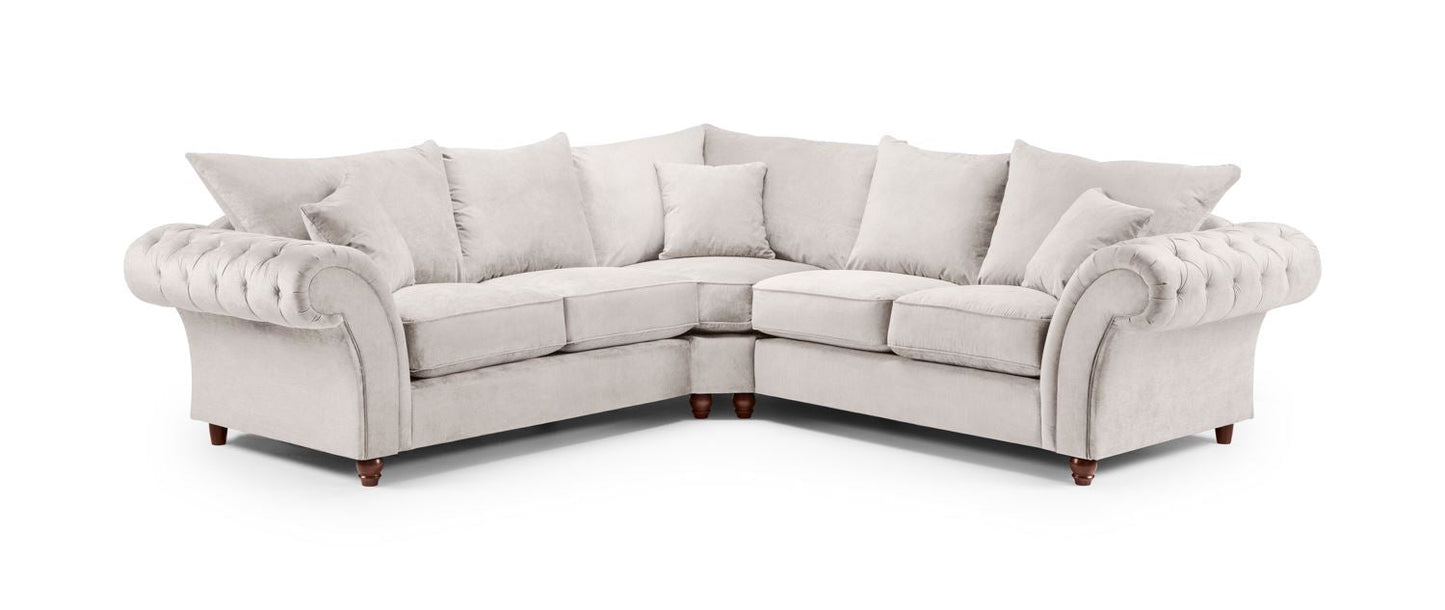 Windsor Stone Large Corner Fullback Sofa with Button-Tufted Scroll Arms