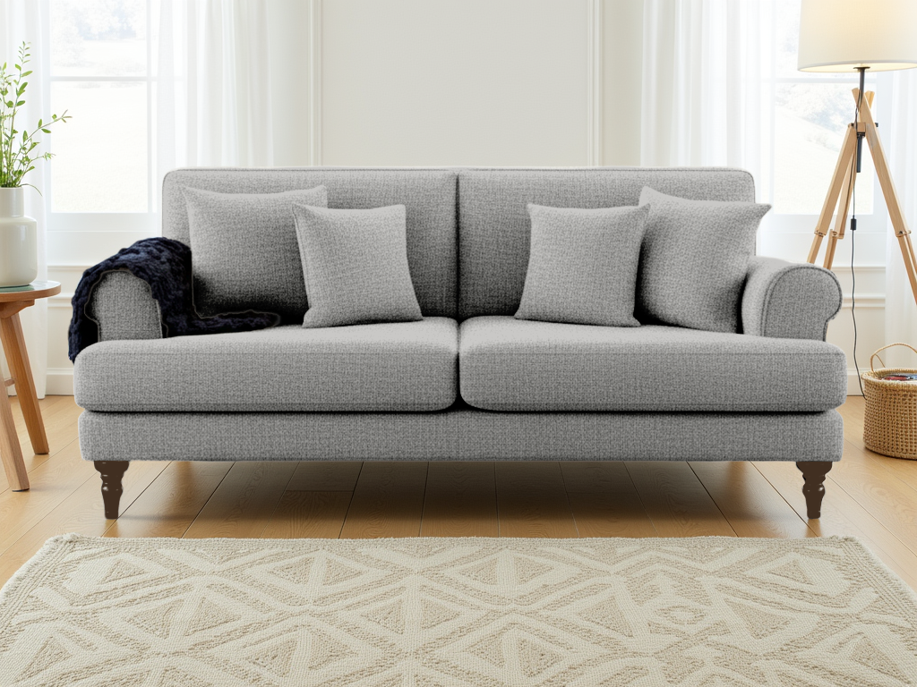 Legacy 3-Seater Sofa | Scrolled Arms & Anti-Slip Cushions | Beige & Grey