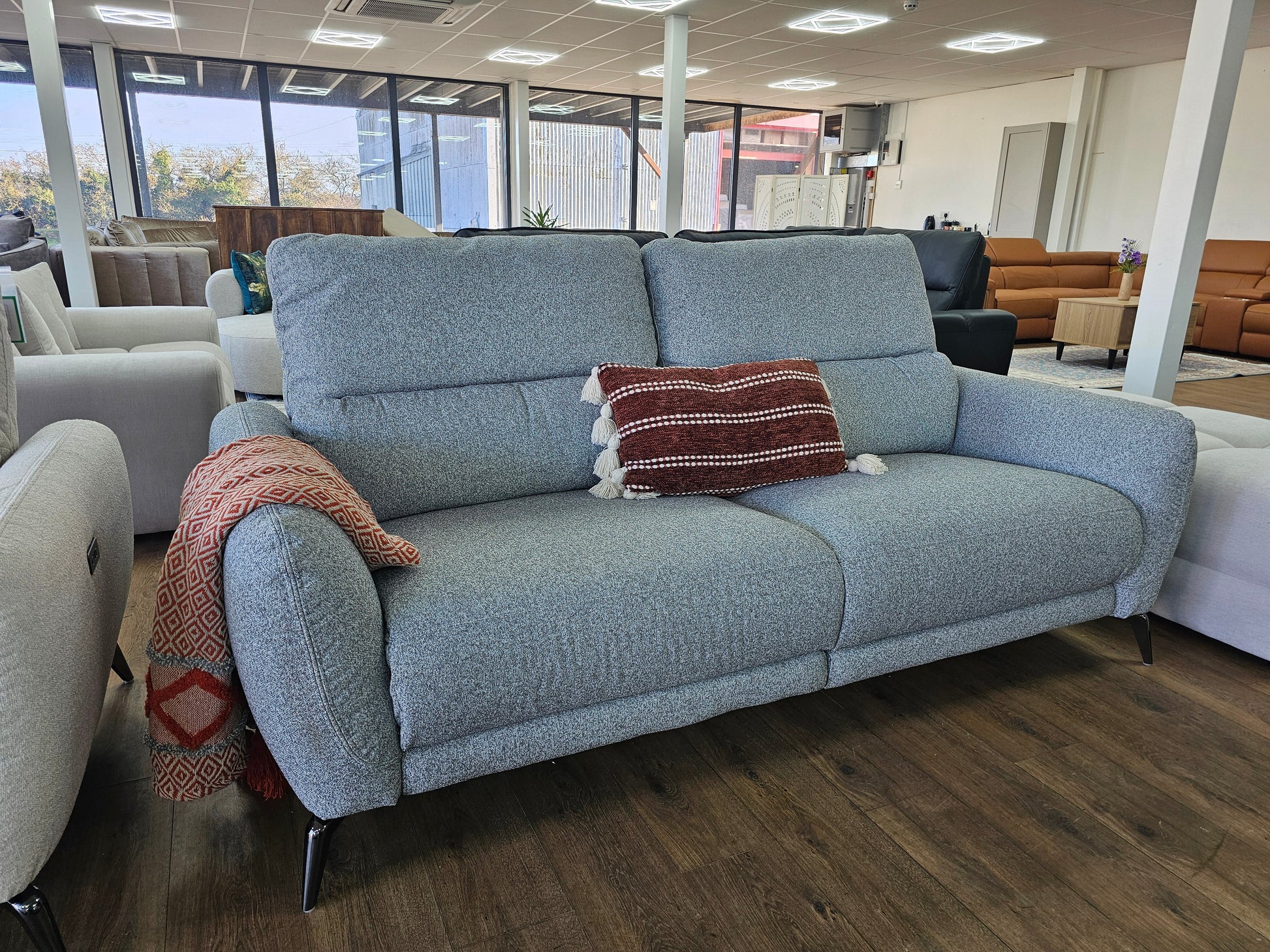 Sorrento Electric Recliner Grey 3 Seater Sofa - Modern Fabric Comfort