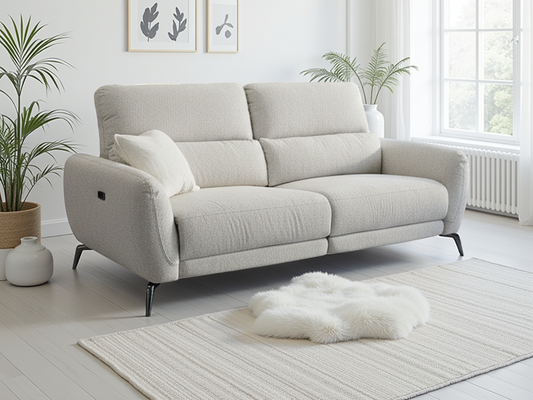 Luxury Sorrento Electric Recliner 3-Seater Sofa - Plush Beige Fabric, Modern Design