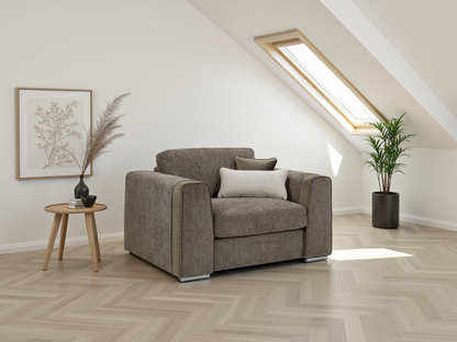 Luxurious Naples Mocha Chenille Armchair Sofa - Removable Cushions, Plush Comfort