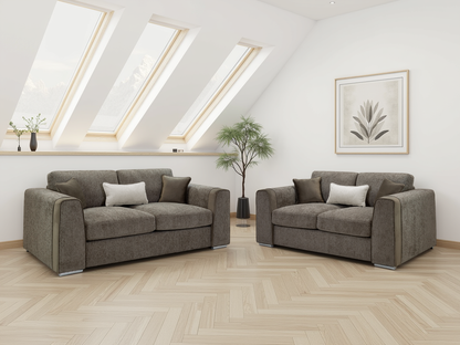 Luxurious Naples Mocha 3+2 Sofa Set, Velvet Trimmed, Ultimate Comfort