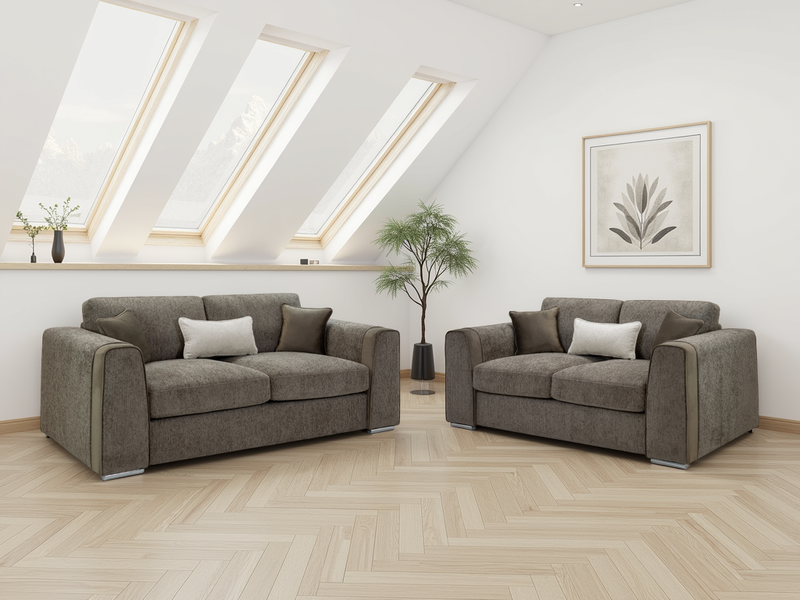 Luxurious Naples Mocha 3+2 Sofa Set, Velvet Trimmed, Ultimate Comfort