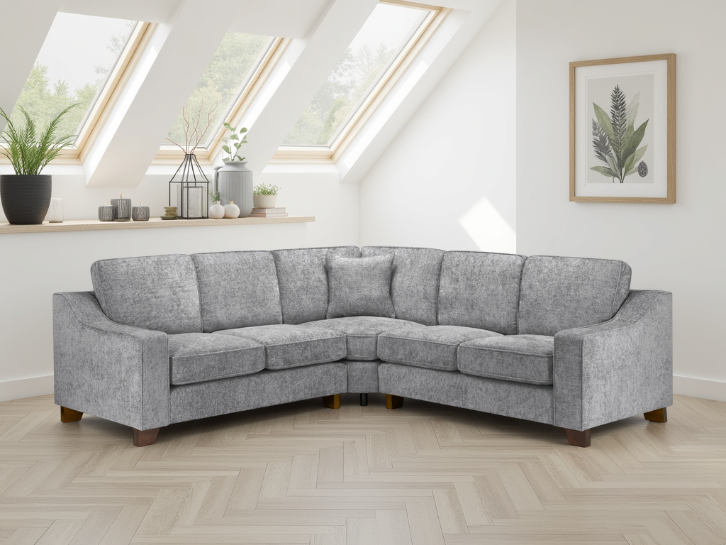Nebraska Slate Large Corner Sofa: Plush Fabric Comfort, Solid Wood Feet