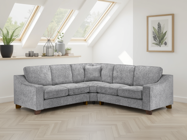 Nebraska Slate Large Corner Sofa: Plush Fabric Comfort, Solid Wood Feet