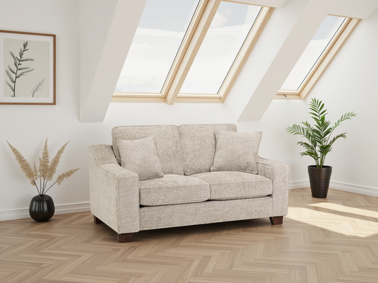 Nebraska Stone 2-Seater Sofa: Plush Fabric, Removable Covers, Wooden Feet