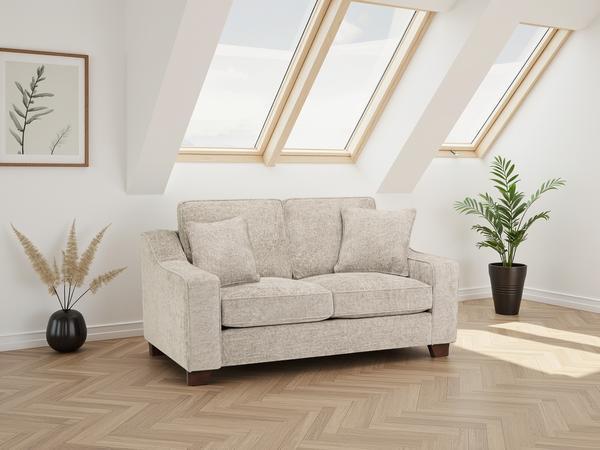 Nebraska Stone 2-Seater Sofa: Plush Fabric, Removable Covers, Wooden Feet