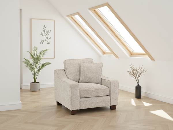 Nebraska Stone Armchair: Plush Fabric, Removable Cushions, Sturdy Wooden Feet