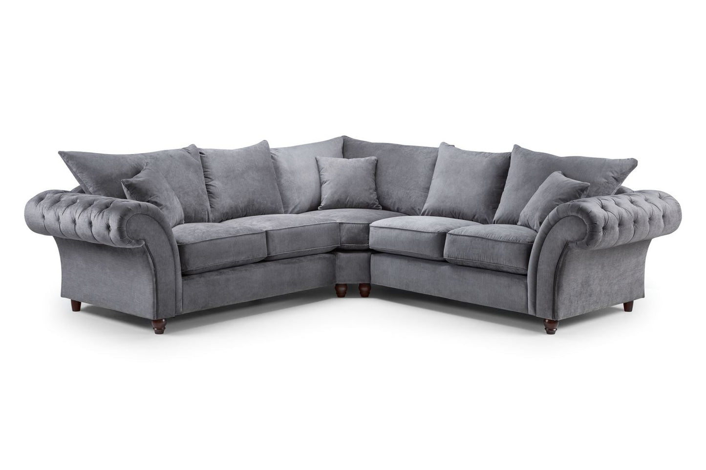 Luxurious Windsor Fullback Grey Large Corner Sofa with Button-Tufted Scroll Arms