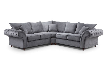 Luxurious Windsor Fullback Grey Large Corner Sofa with Button-Tufted Scroll Arms