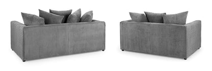 Harley Jumbo Cord Grey 3+2 Sofa Set: Removable Cushions, Wood Frame