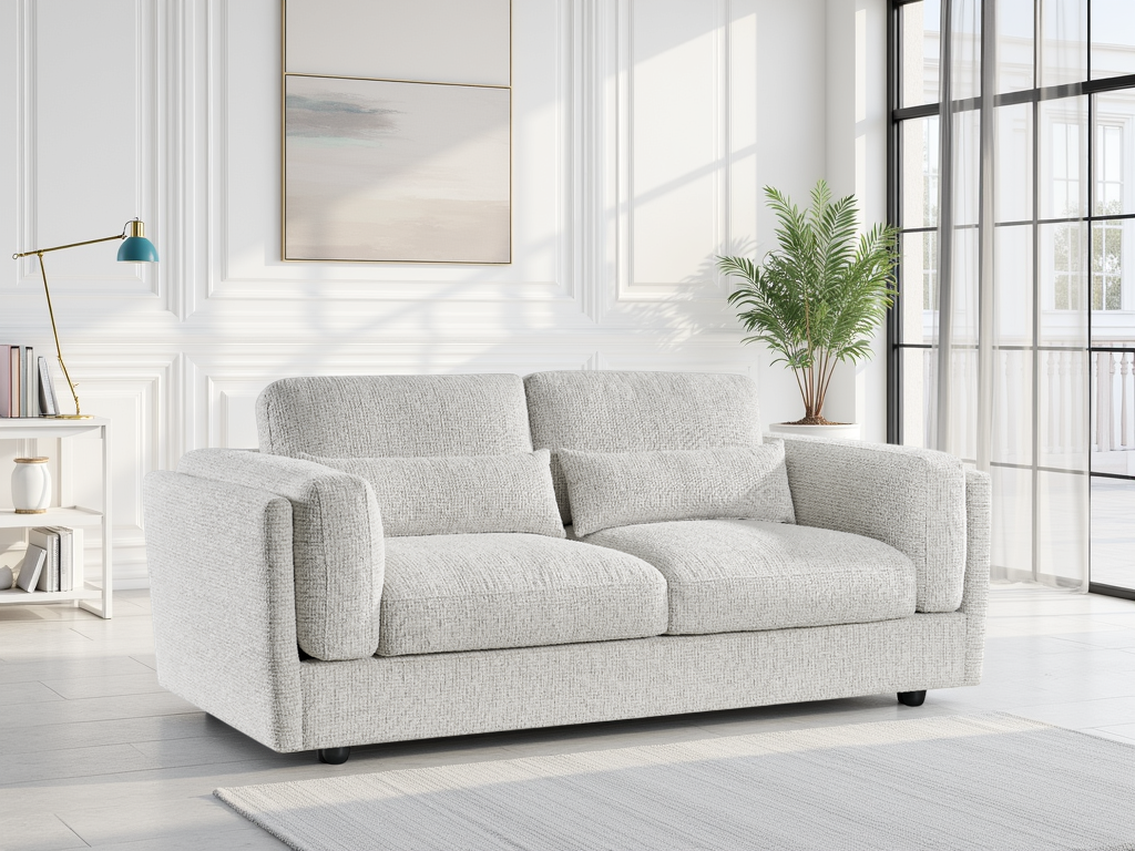 Bari Beige 3 Seater Sofa: Spacious, Plush Fabric Couch for Relaxed Living