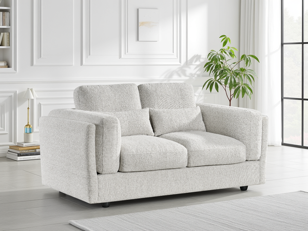 Comfortable Bari Two-Seater Beige Fabric Sofa with Chunky Armrests