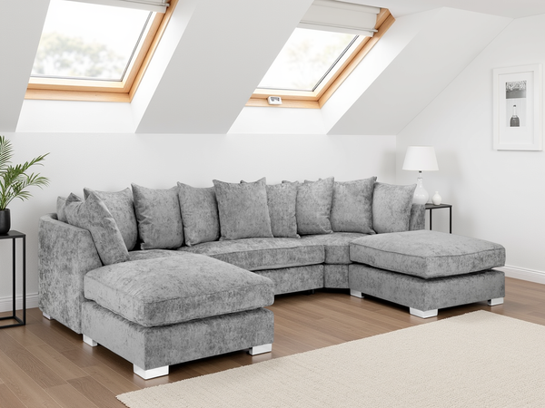 Luxurious Bishop Platinum U-Shape Corner Sofa with Moveable Scatterback Cushions