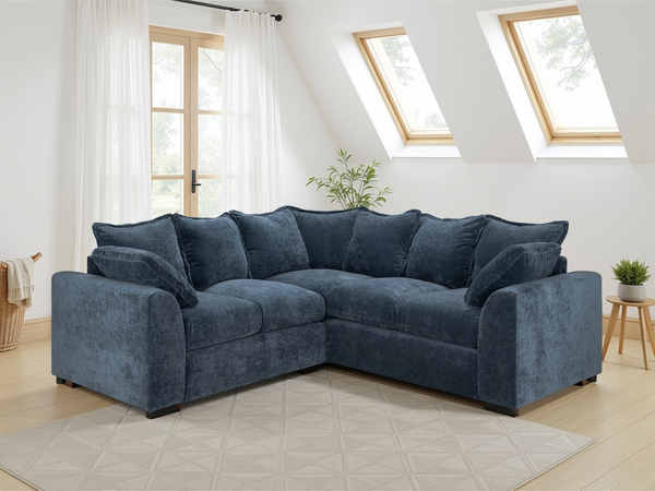 Colbee Large Blue Corner Sofa: Comfortable, Removable Covers, Navy Polyester Upholstery