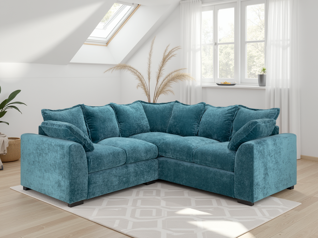 Sumptuous Large Corner Sofa: Teal Polyester Upholstery, Removable Cushions, Ultimate Comfort