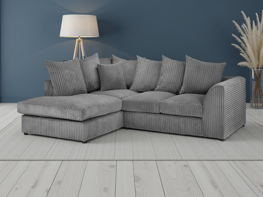 Harley Jumbo Grey Left-Hand Corner Sofa: Removable Foam Cushions, Solid Frame