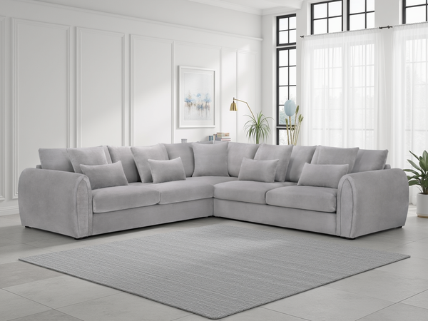 Mirabel Plush Velvet Grey Large Corner Sofa for Modern Living Room
