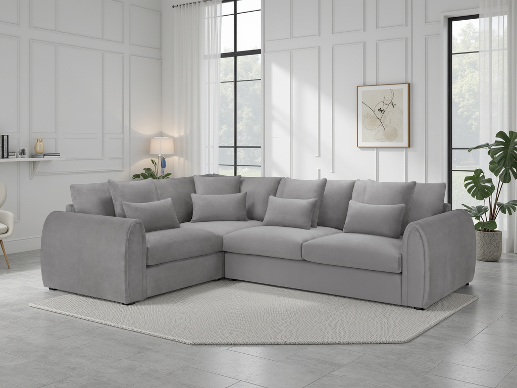 Mirabel Grey Velvet Left-Hand Corner Sofa | Spacious Seating, Comfort Cushions