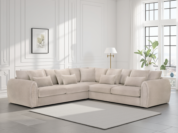Mirabel Mocha Large Corner Velvet Sofa - Spacious, Comfortable, Removable Cushions