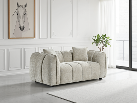 Luxurious Venice Beige Fabric 2-Seater Sofa: Tufted Design, Deep Cushions, Ultimate Comfort