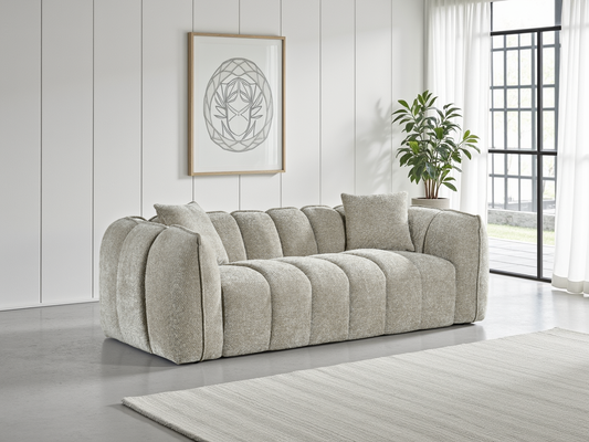 Luxurious Venice Beige 3-Seater Sofa: Tufted Design, Deep Cushions, Ultimate Comfort