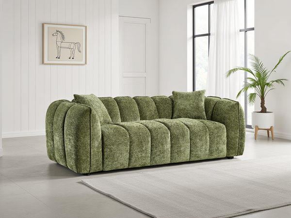 Luxurious Venice Olive Green Velvet 3-Seater Sofa - Tufted Design, Deep Cushions
