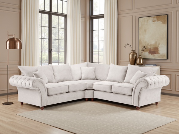 Windsor Stone Large Corner Fullback Sofa with Button-Tufted Scroll Arms