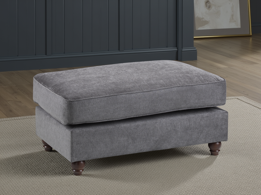 Luxurious Windsor Fullback Grey Fabric Footstool: Foam-Filled Comfort & Elegant Design