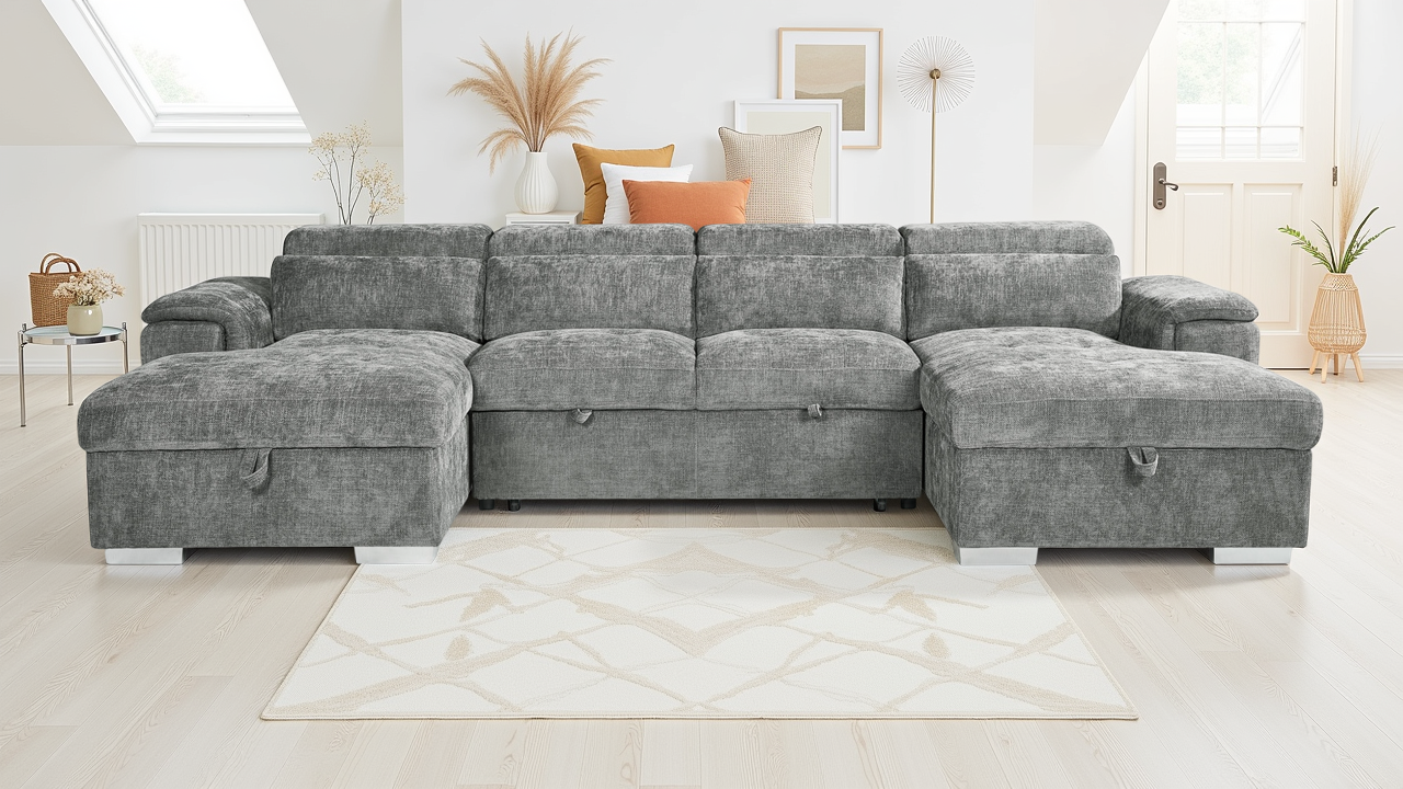 Stellar Alaya Grey U-Shape Corner Sofabed with Storage: Ultimate Comfort & Versatility