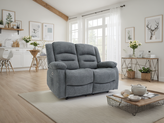 Alva Electric Recliner Sofa: Graphite 2 Seater, USB-C Charging, Cupholders