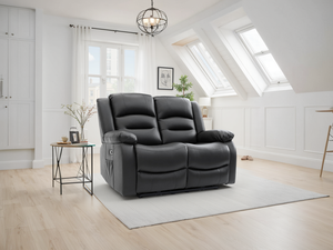 Alva Black Electric Recliner Sofa: USB-C, Cup Holders, Plush Faux Leather
