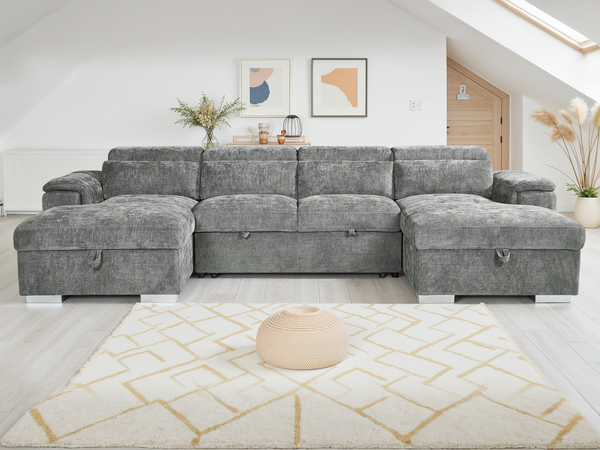 Stellar Alaya Grey U-Shape Corner Sofabed with Storage: Ultimate Comfort & Versatility
