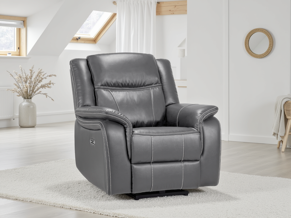 Galaxy Tech Electric Recliner Armchair: USB Ports, Cup Holders, Storage, Grey Leather