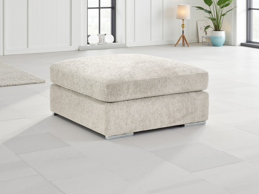 Luxurious Naples Beige Chenille Footstool - Soft Upholstery & Removable Covers