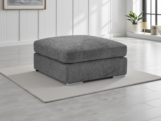 Luxurious Naples Grey Chenille Sofa Footstool with Removable Cushion Covers