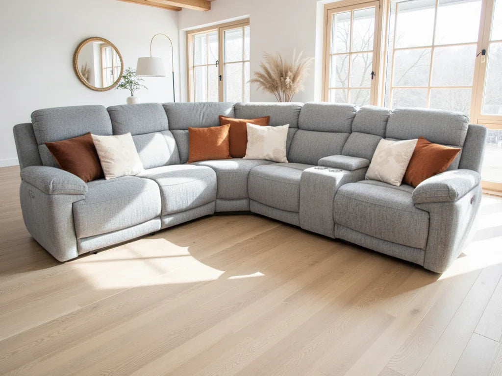 Owen Luxurious Electric Recliner Sofa - Comfortable Beige or Grey Large Corner Design