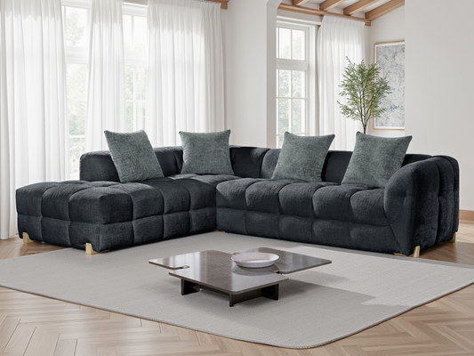 Genoa L-Shape Charcoal Left Hand Corner Sofa with Deep Plush Cushioning