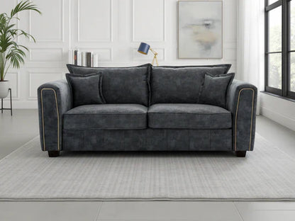 Serena 3 Seater Sofa: Plush Fabric, Quilted Sides, Metal Trim