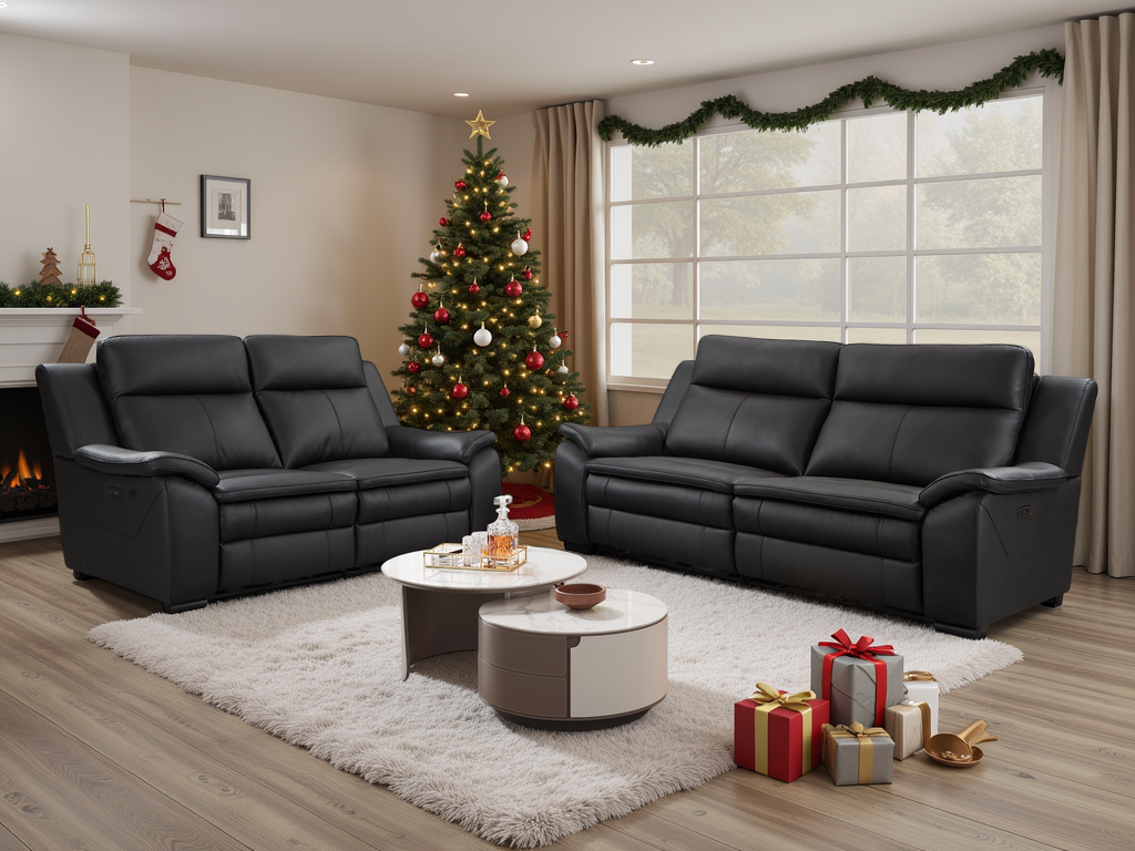Boston Luxurious Genuine Leather Electric Recliner Sofa 3+2 Set Black