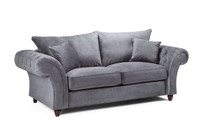 Windsor Fullback Grey 3 Seater Sofa with Button-Tufted Scroll Arms