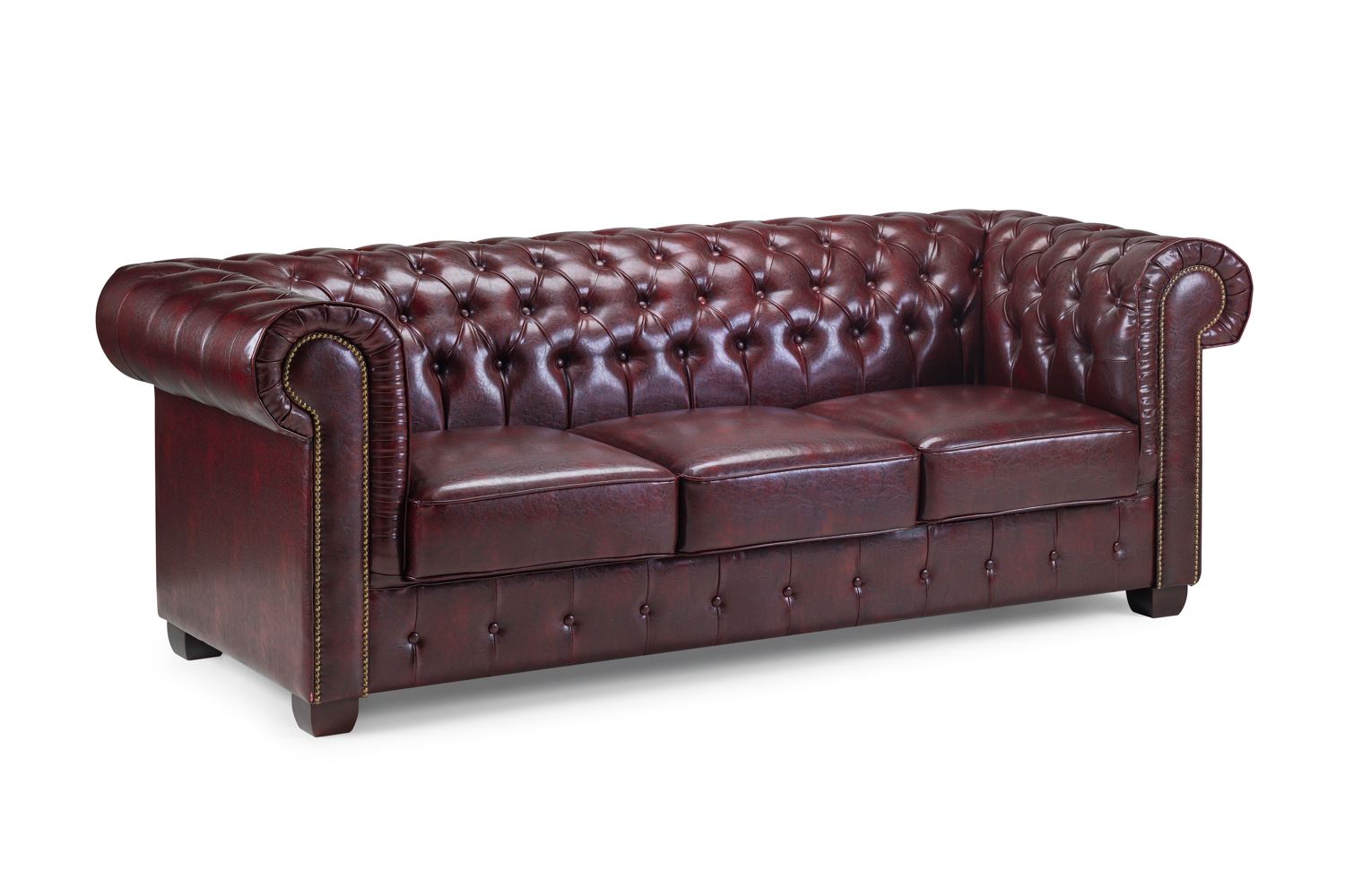 Luxurious Chesterfield Oxblood Red 3-Seater Sofa - Classic Buttoned Design