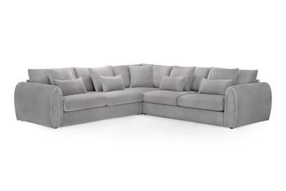 Mirabel Plush Velvet Grey Large Corner Sofa for Modern Living Room